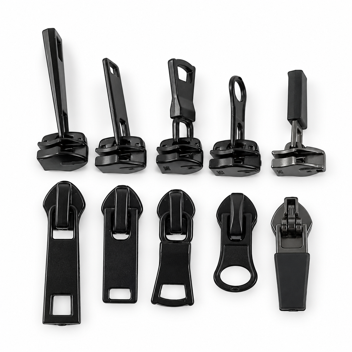 Universal black replacement zipper pull set on white