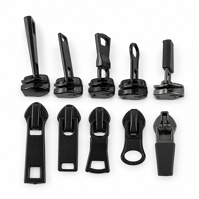 Universal black replacement zipper pull set on white