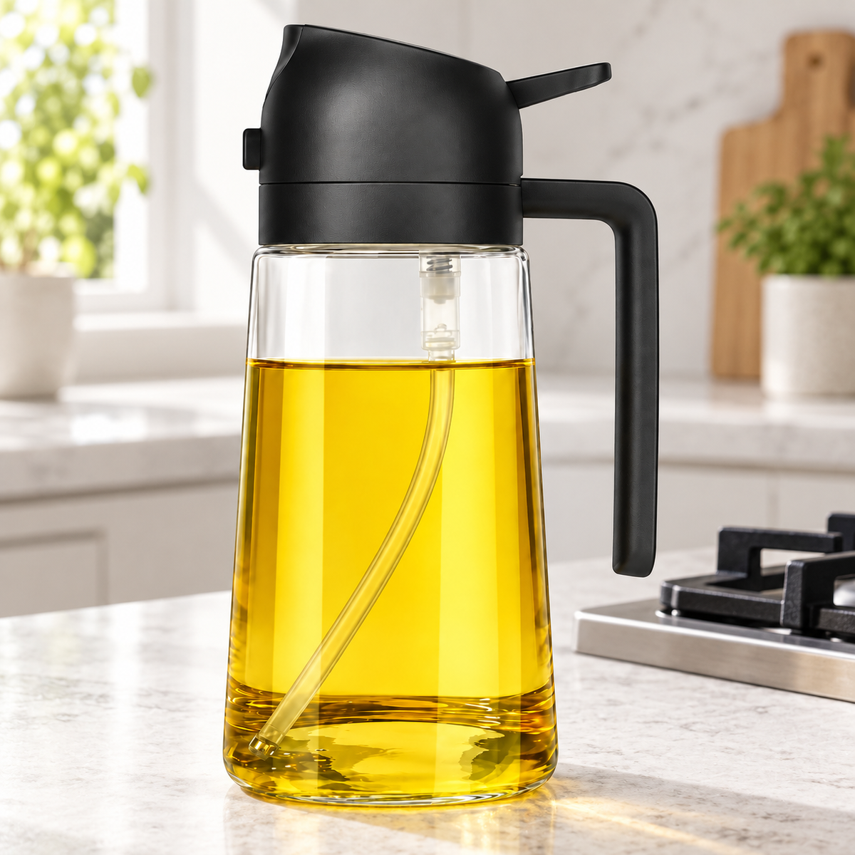 2-in-1 oil dispenser and sprayer in a modern kitchen